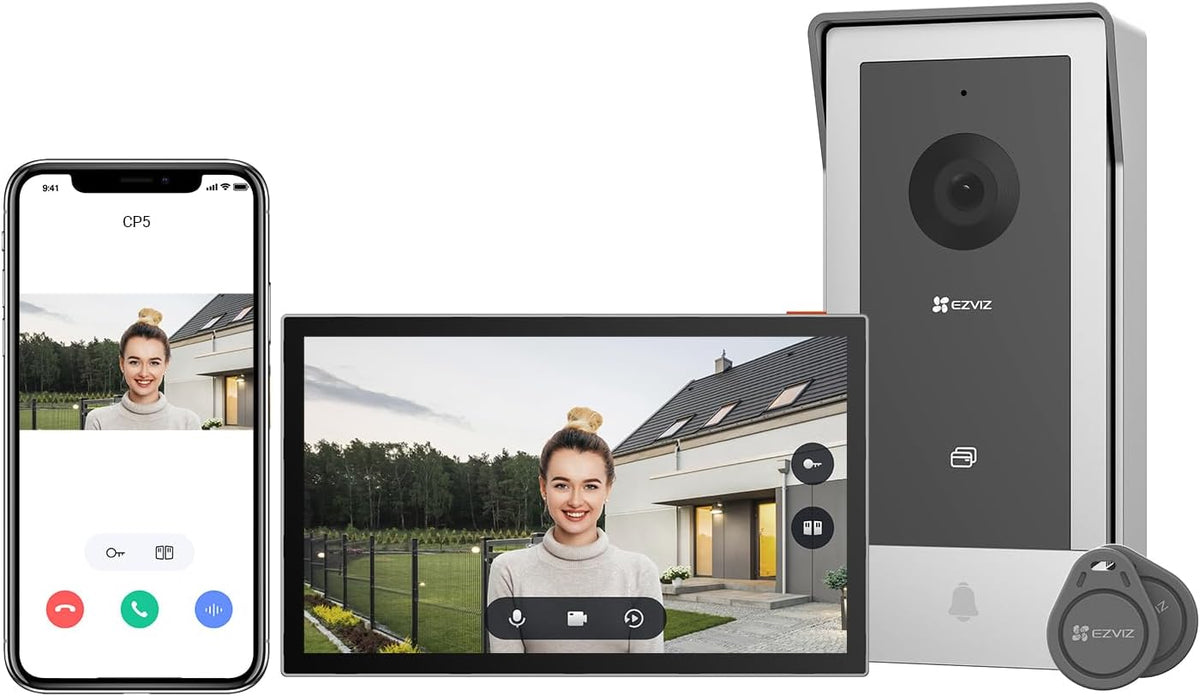 Interfonos CP5, con WiFi, EZVIZ, EZVIZ Videoportero WiFi Sistema de Intercomunicación 1080P, 7'' Monitor Táctil a Color, Timbre Video Mirilla 2 Hilos