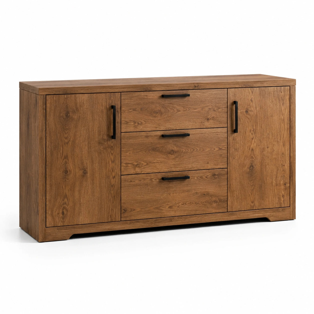 Aparador de madera de roble marrón con cajones y puertas 150x40x85 cm