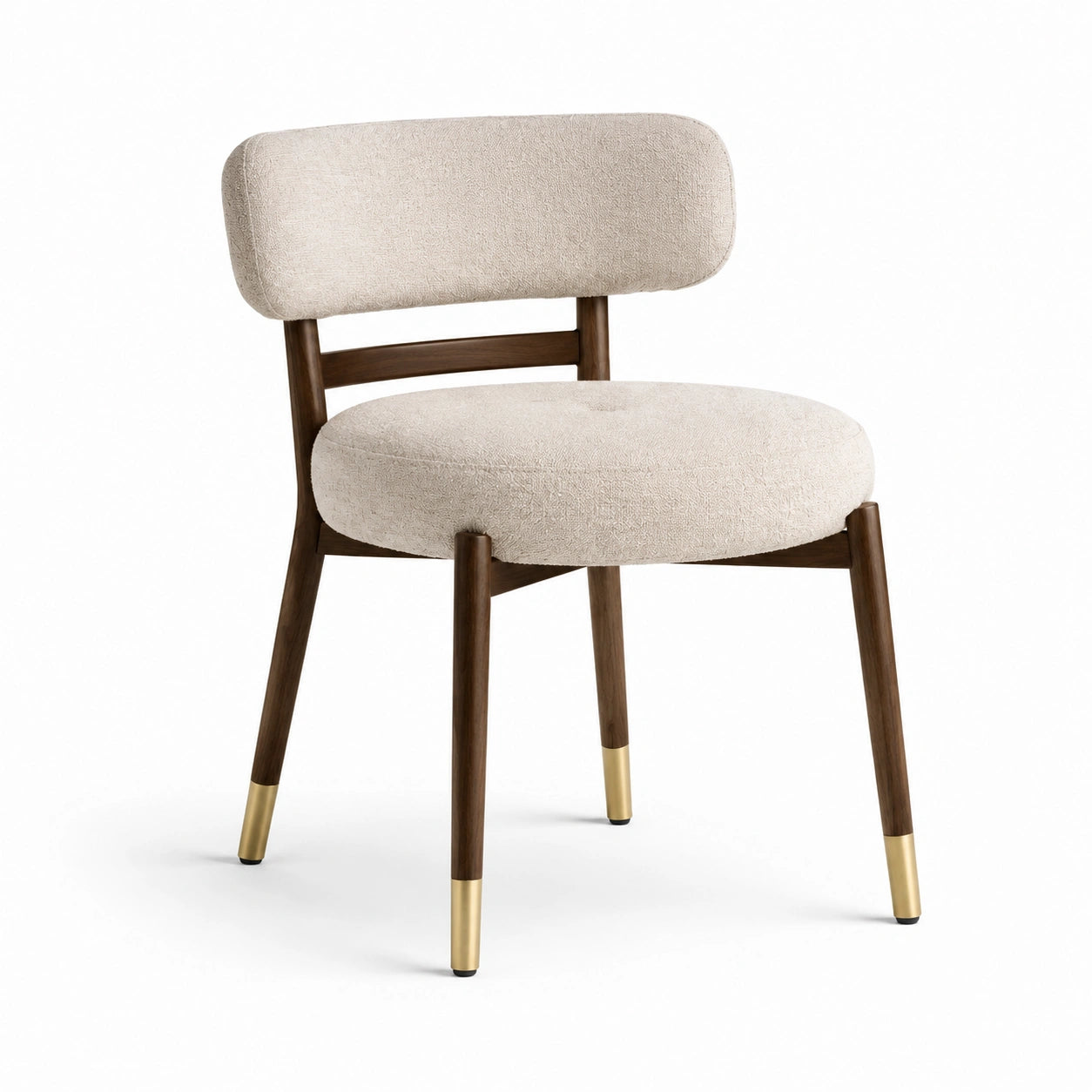 Silla de Tela Beige y Madera con Detalles Dorados