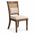 Silla de comedor de madera con respaldo de ratán y asiento de poliéster beige