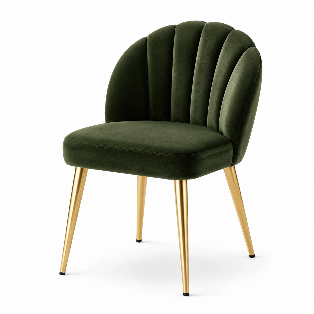 Silla de comedor de terciopelo verde con patas metálicas doradas