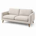 Sofá de tela beige para 3 personas con patas de madera