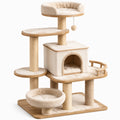 Árbol para Gatos de Madera y Tela Beige con Plataformas y Casita