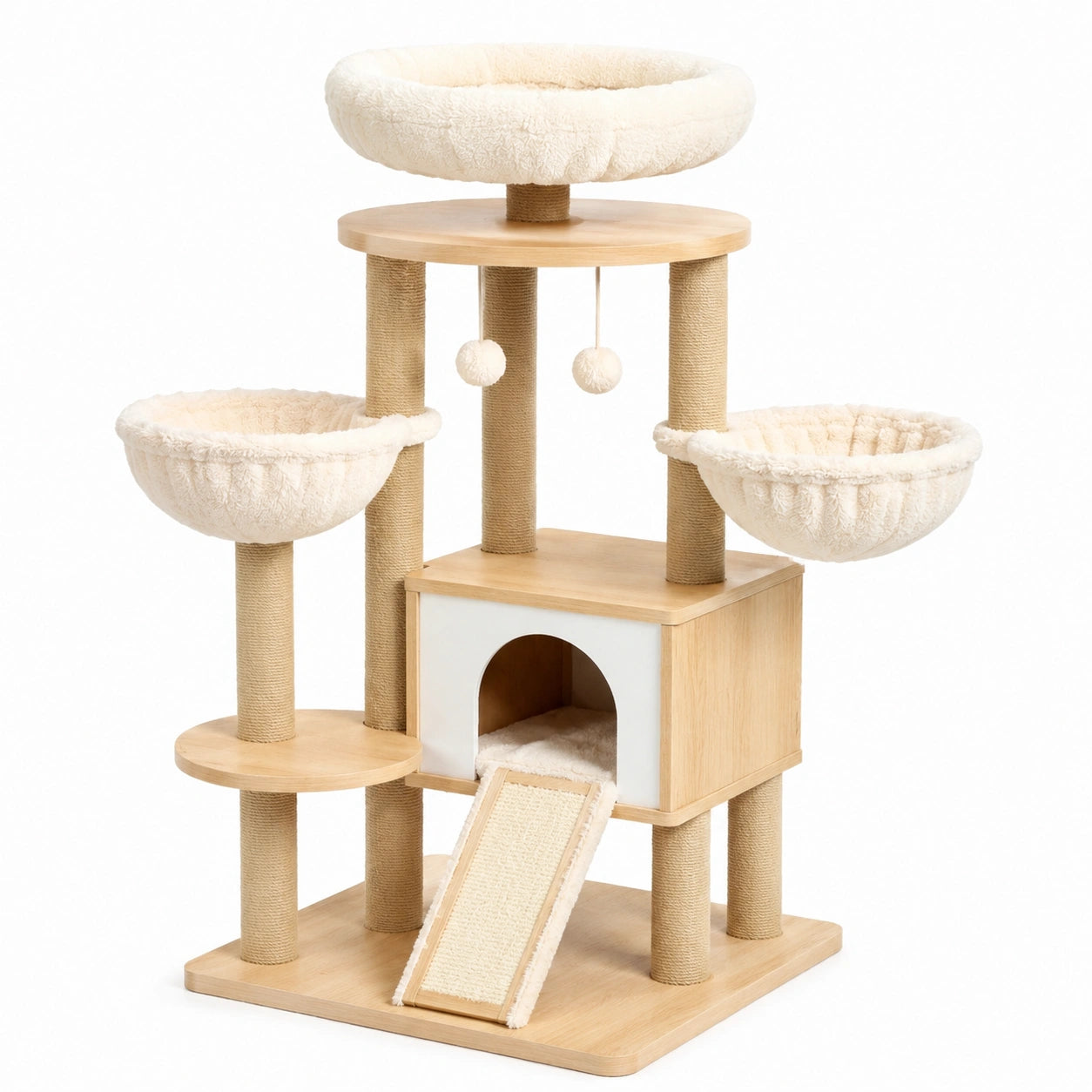 Árbol para Gato de Madera y Felpa Beige