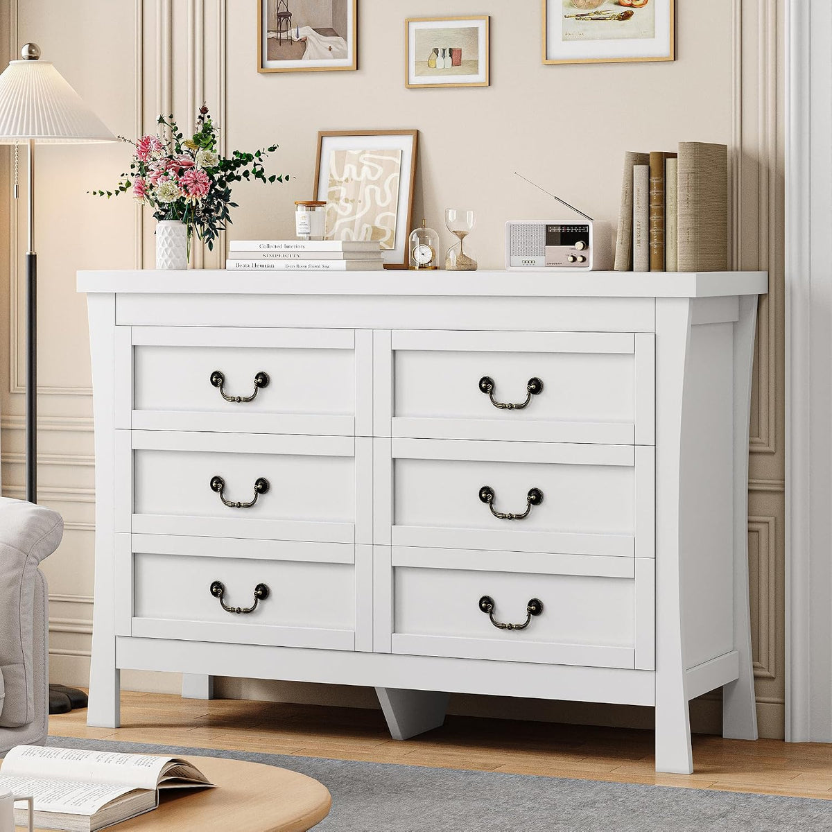 Cómodas y cajoneras, 120 × 40 × 80cm, con cajones, madera, blanco, para el dormitorio, Feonase, 120x40x80cm