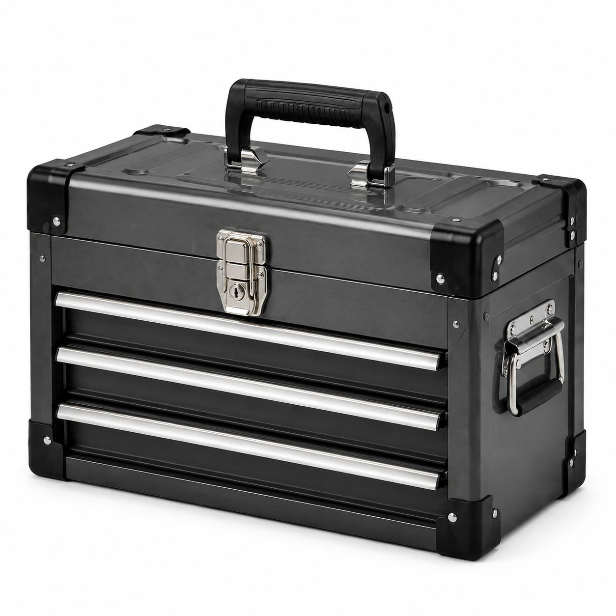 Caja de herramientas de acero galvanizado con 3 cajones negra