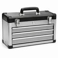 Caja de herramientas de acero inoxidable con 3 cajones color plata y negro