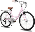 Paseo, acero, HH HILAND, HILAND - Bicicleta Cruiser de mujer con portaequipajes y cesta, 26 pulgadas, 7 velocidades