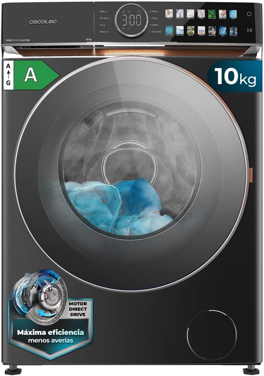 lavadora, cuero, Cecotec, 10Kg Carga Frontal Bolero DressCode 10980 Direct Drive Steel