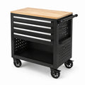Carro de herramientas de metal con superficie de madera