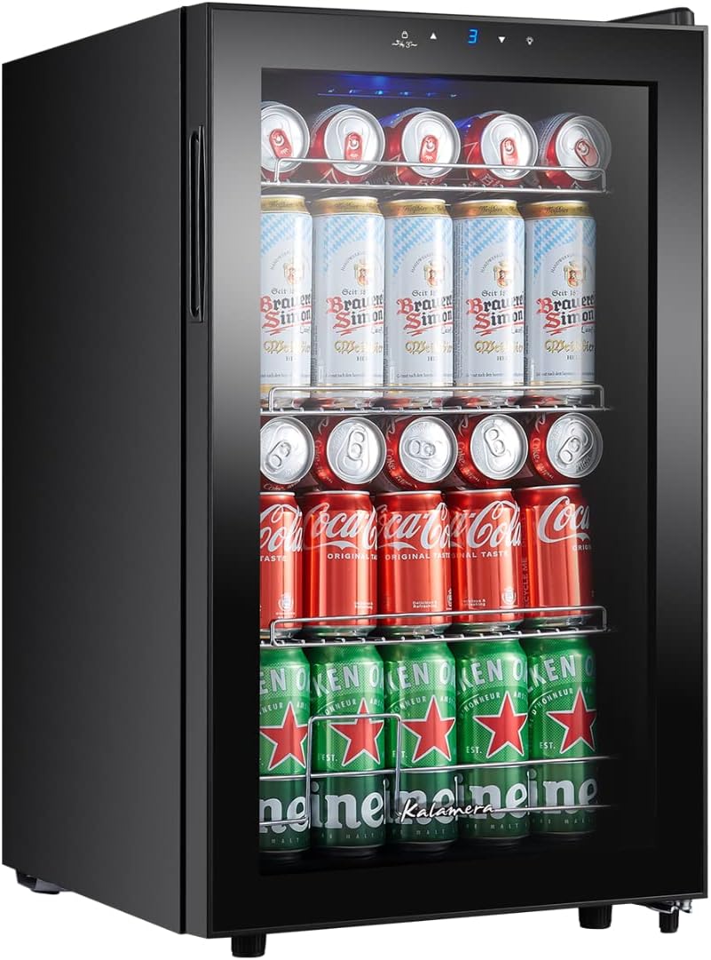 frigorífico KRC-68GE, 18 °C, 38 dB, con iluminación LED, azul, Kalamera, nevera pequeña para botellas con panel de control táctil, 68 litros