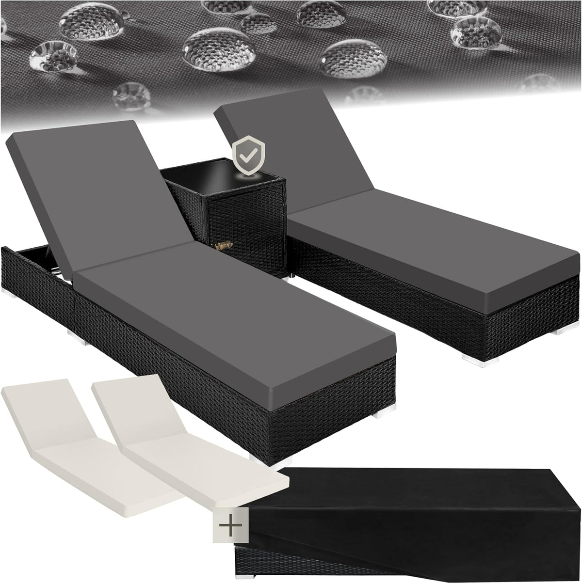 mesa de jardín, regulable, aluminio, negro, para el jardín, tectake