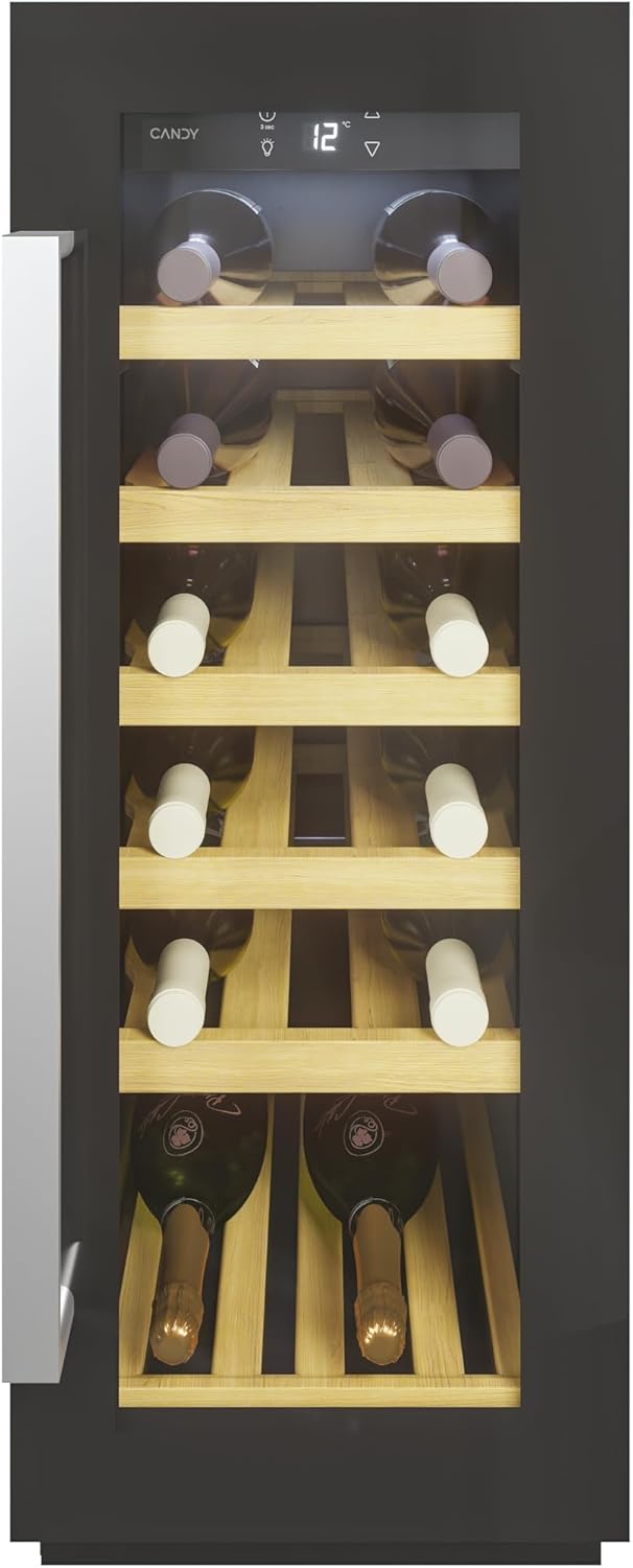 Bodegas de vino independientes, 83,3 × 29,5 × 56,2 cm, 58L, con iluminación LED, con estantes, negro, CANDY