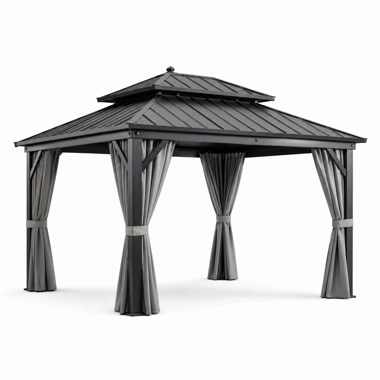 Pabellón de Aluminio Gris con Techo de Acero Galvanizado y Cortinas de Poliéster