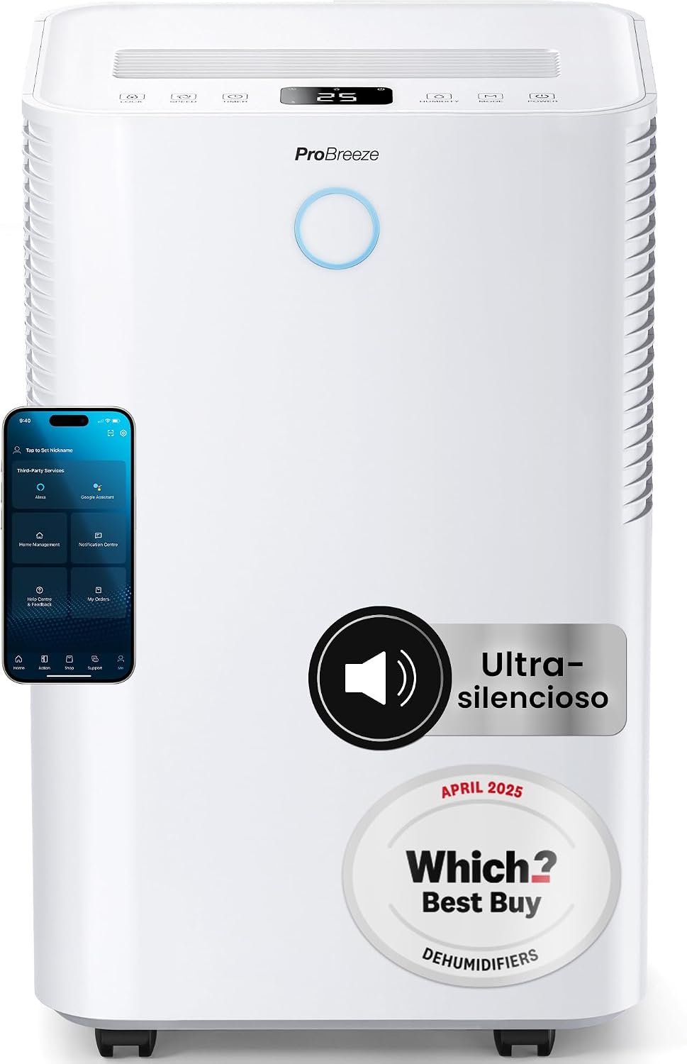 Deshumidificadores, 20L, 4L, con WiFi, Pro Breeze, Depósito 4L, Temporizador 24H