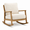 Silla mecedora de madera de roble con cojines de tela de algodón beige