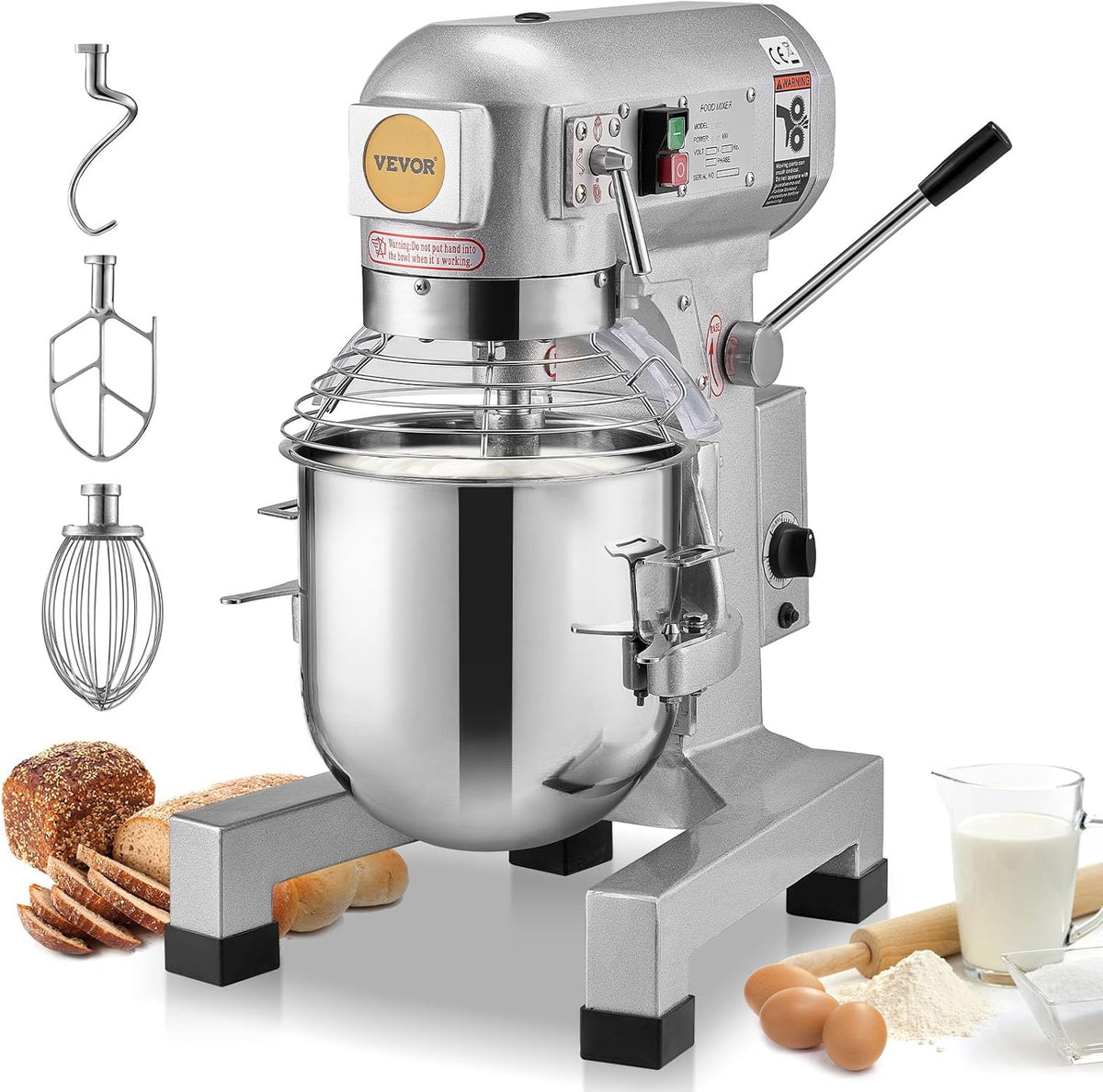 batidora, 10 L, 550 W, regulable, acero inoxidable, para la cocina, VEVOR