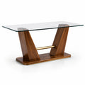 Mesa de comedor de vidrio templado y madera con detalles en metal 150x90x75 cm