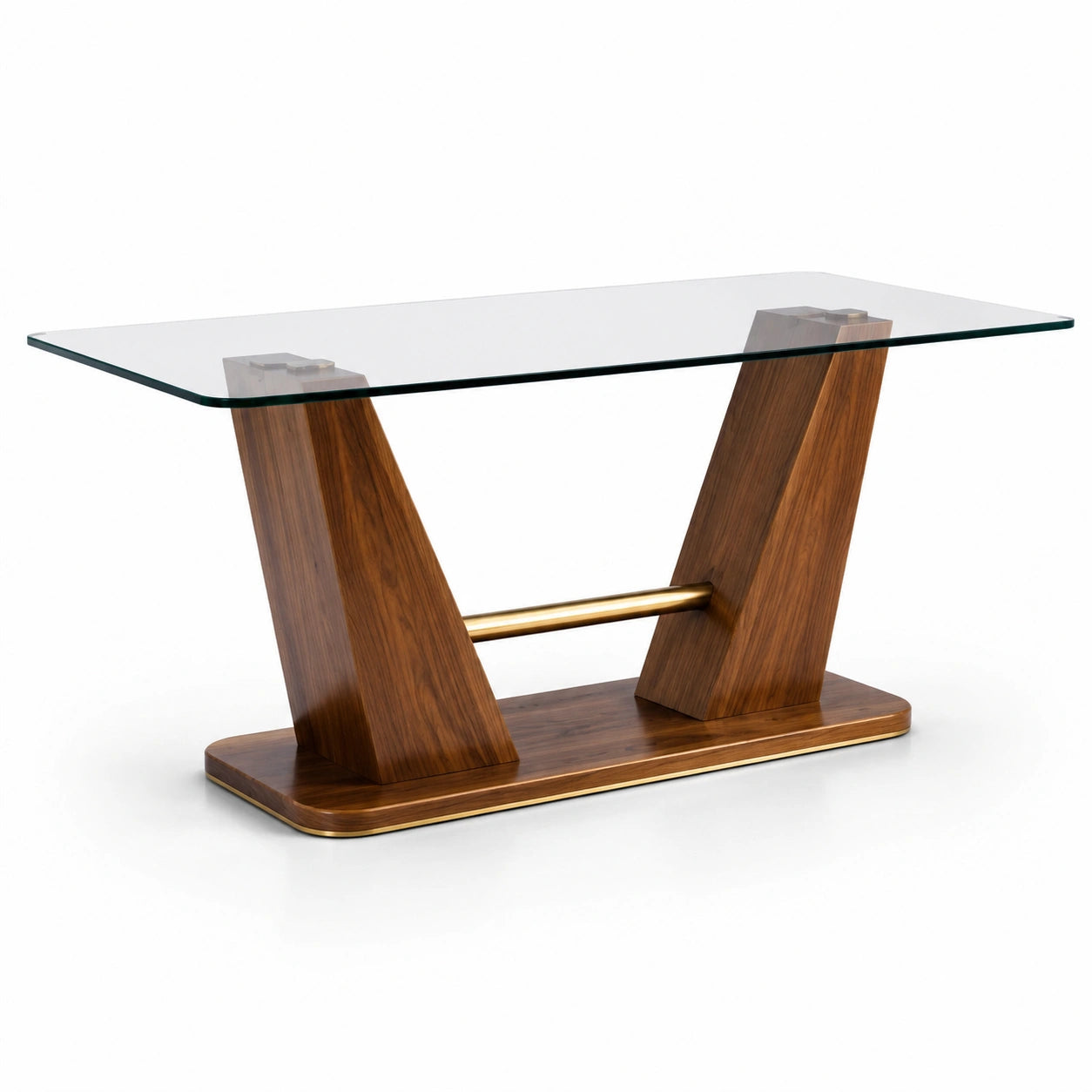Mesa de comedor de vidrio templado y madera con detalles en metal 150x90x75 cm