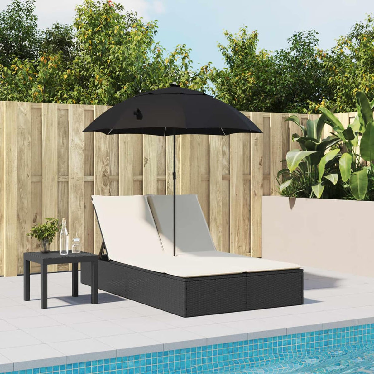 piscina, 200 × 110 cm, regulable, negro, para el jardín, para la terraza, ATOMSTACK MAKER, 200 x 110 cm, 4 posiciones, para jardín