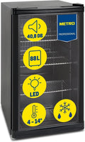 frigorífico, 88 L, regulable, con estantes, vidrio, negro, METRO Professional, nevera pequeña con puerta de cristal, 1.052 kWh/24h