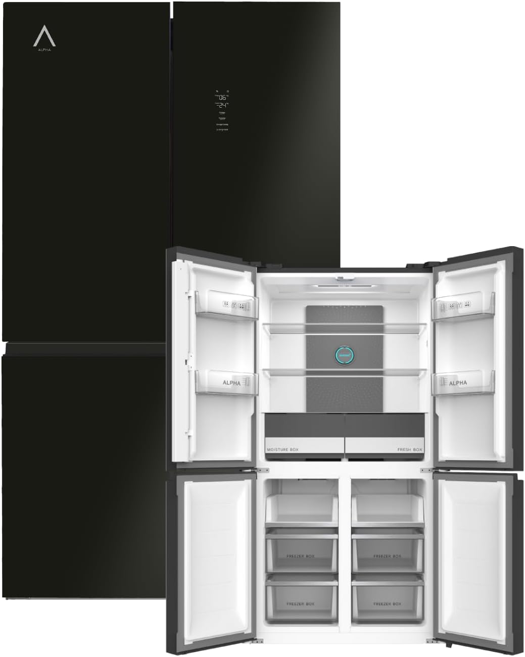 frigorífico, 182 cm, vidrio, negro, ALPHA, ALPHA Frigorifico Americano Pegasus Elite Pro-83, 4 Puertas