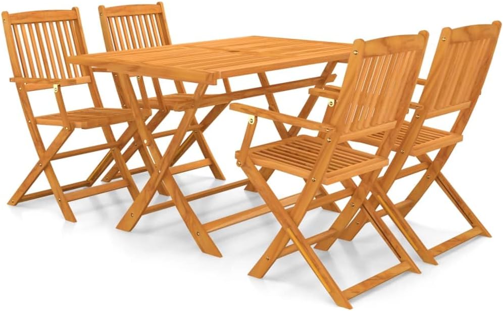 vidaXL Juegos de comedor, 120 × 70 × 74 cm, 5 unidades, plegable, madera maciza, para el jardín