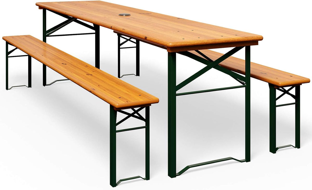 Juegos de comedor, 170 cm, plegable, madera, CASARIA, CASARIA Conjunto Mesa y 2 Bancos Plegables Madera