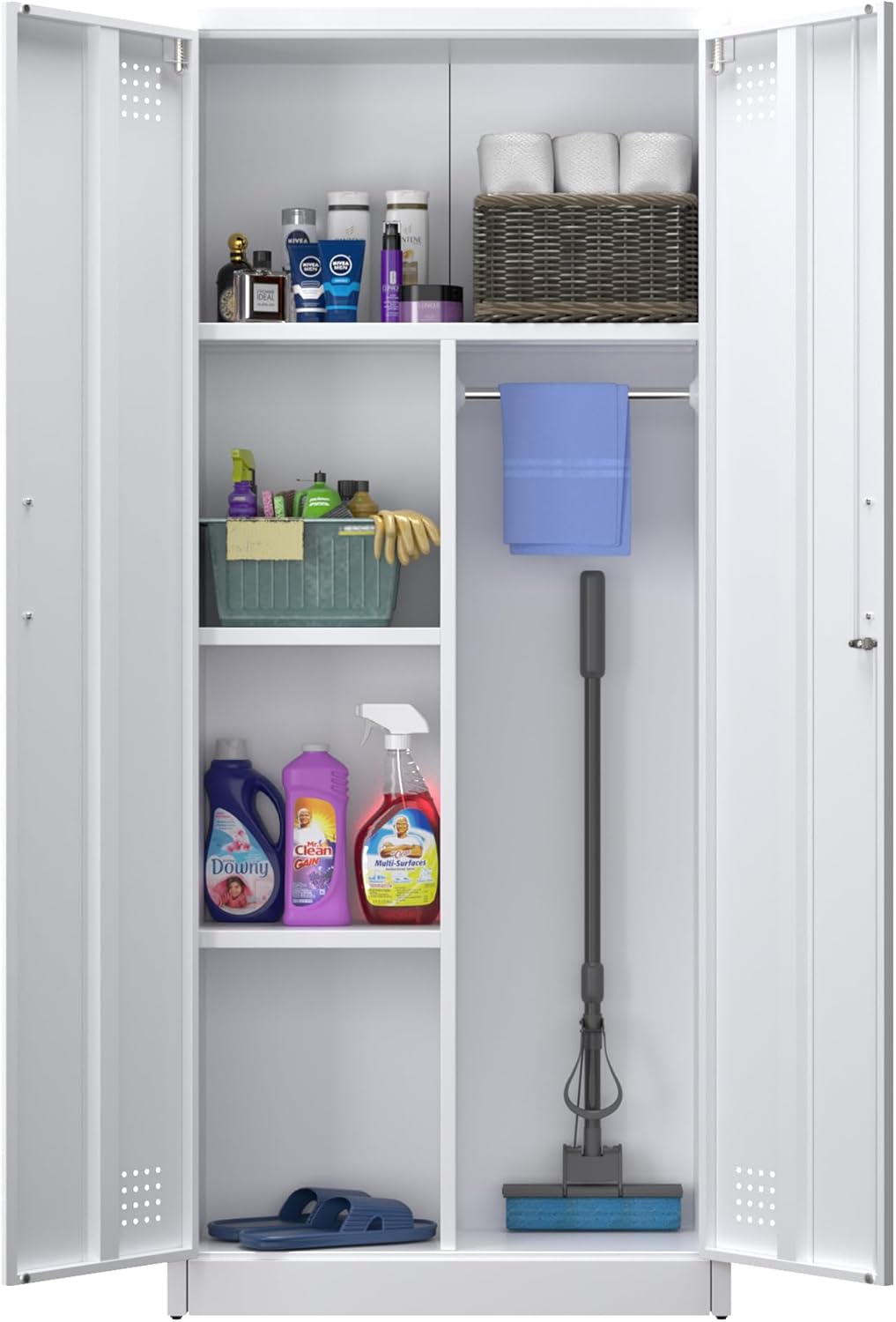 armario, 70 × 30 × 165 cm, acero, SUPEER, con ventilación y cierre magnético, 70 x 30 x 165 cm