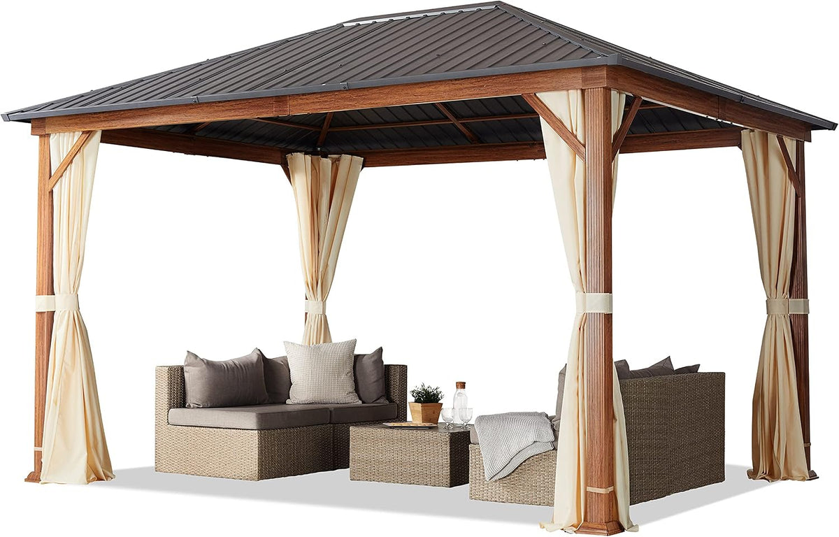 Cenadores, 3 × 4 m, madera, para el jardín, TOOLPORT, 4 Cortinas en champán
