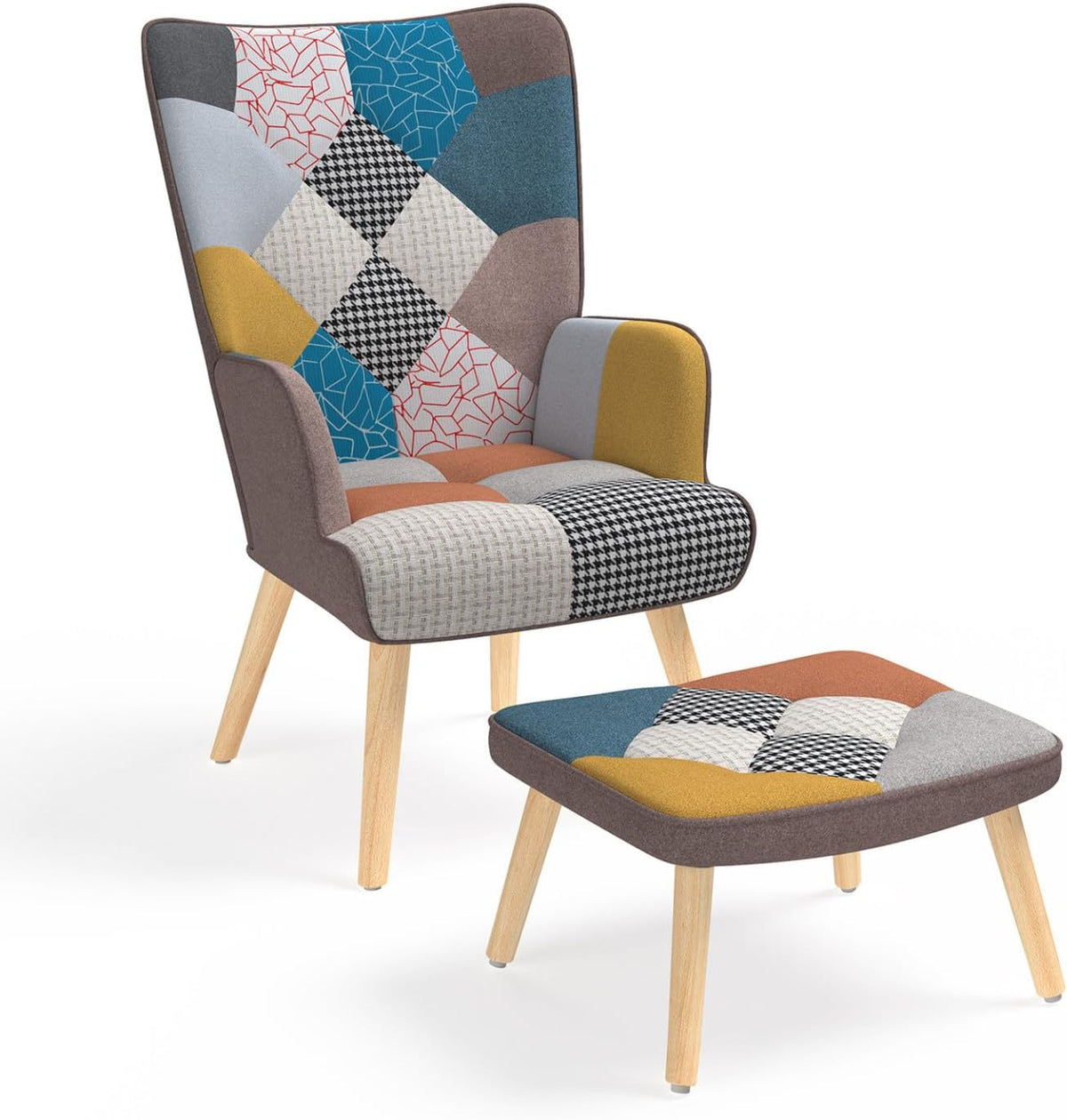 sillón, 71 cm, tela, IDMarket, IDMarket - Sillón escandinavo Ivar con reposapiés
