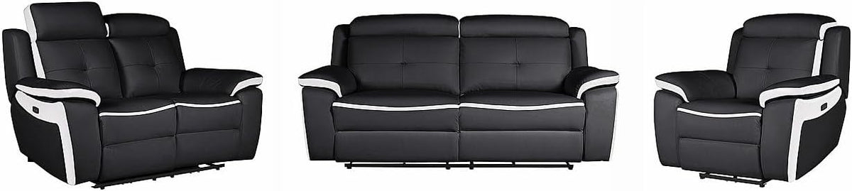sofá, 103 cm, Vente-unique, Angelique Leather Electric Relax Sofa 3+2+1 Seater Black
