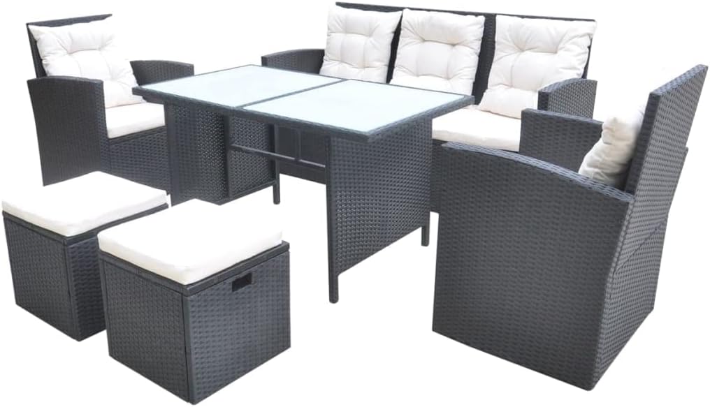 vidaXL Juegos de comedor, 6 unidades, negro, para el jardín