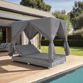 cama, 197 × 140 × 180 cm, 37.42kg, gris, para el jardín, Lumanois, Tumbona Cama con Cortinas de ratán sintético Gris