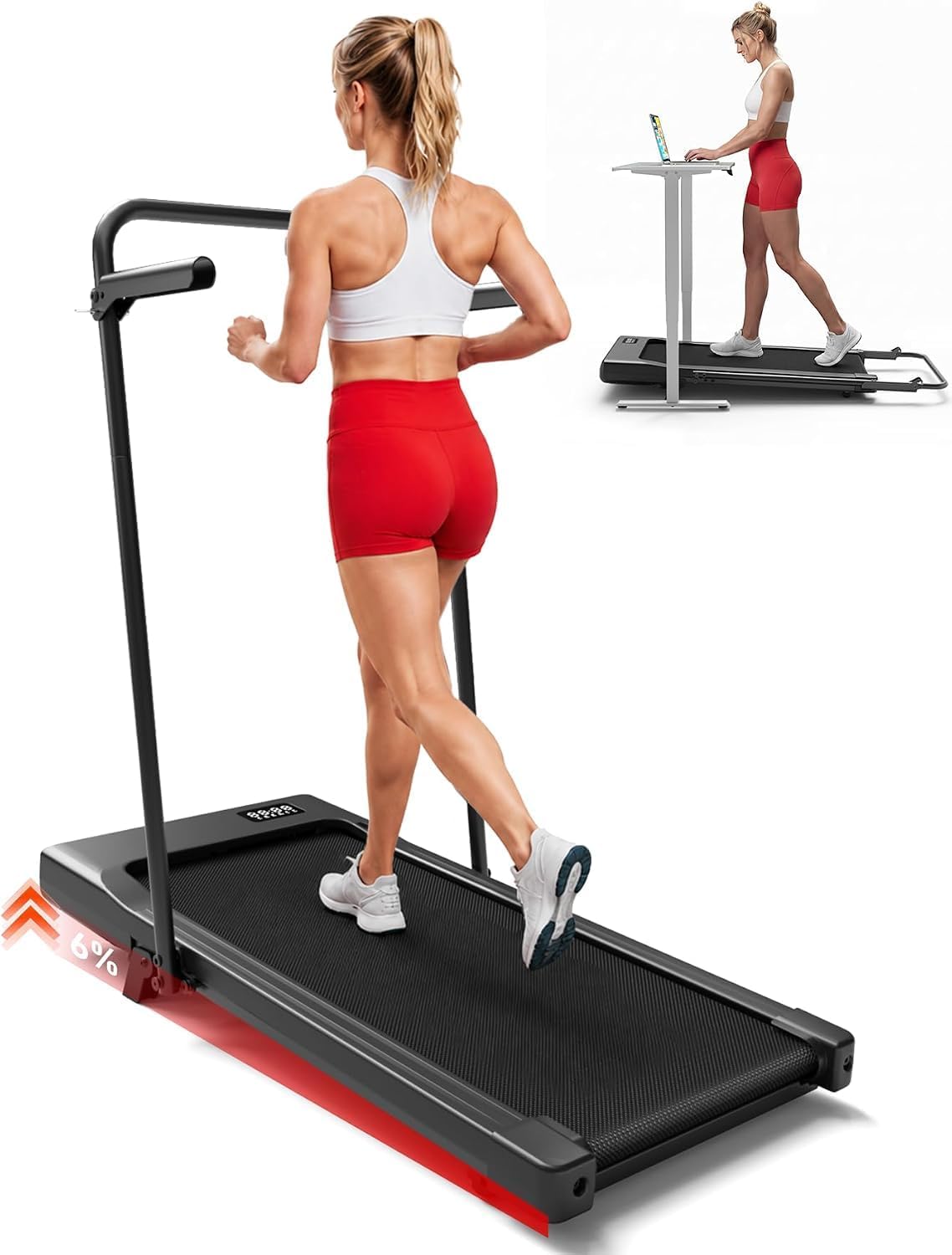 Cintas de correr, 136kg, plegable, para la oficina, Superun, Cinta de Andar Plegable con App Pantalla LCD, Velocidad 1-12 km/h, Motor 2, 5-3 CV