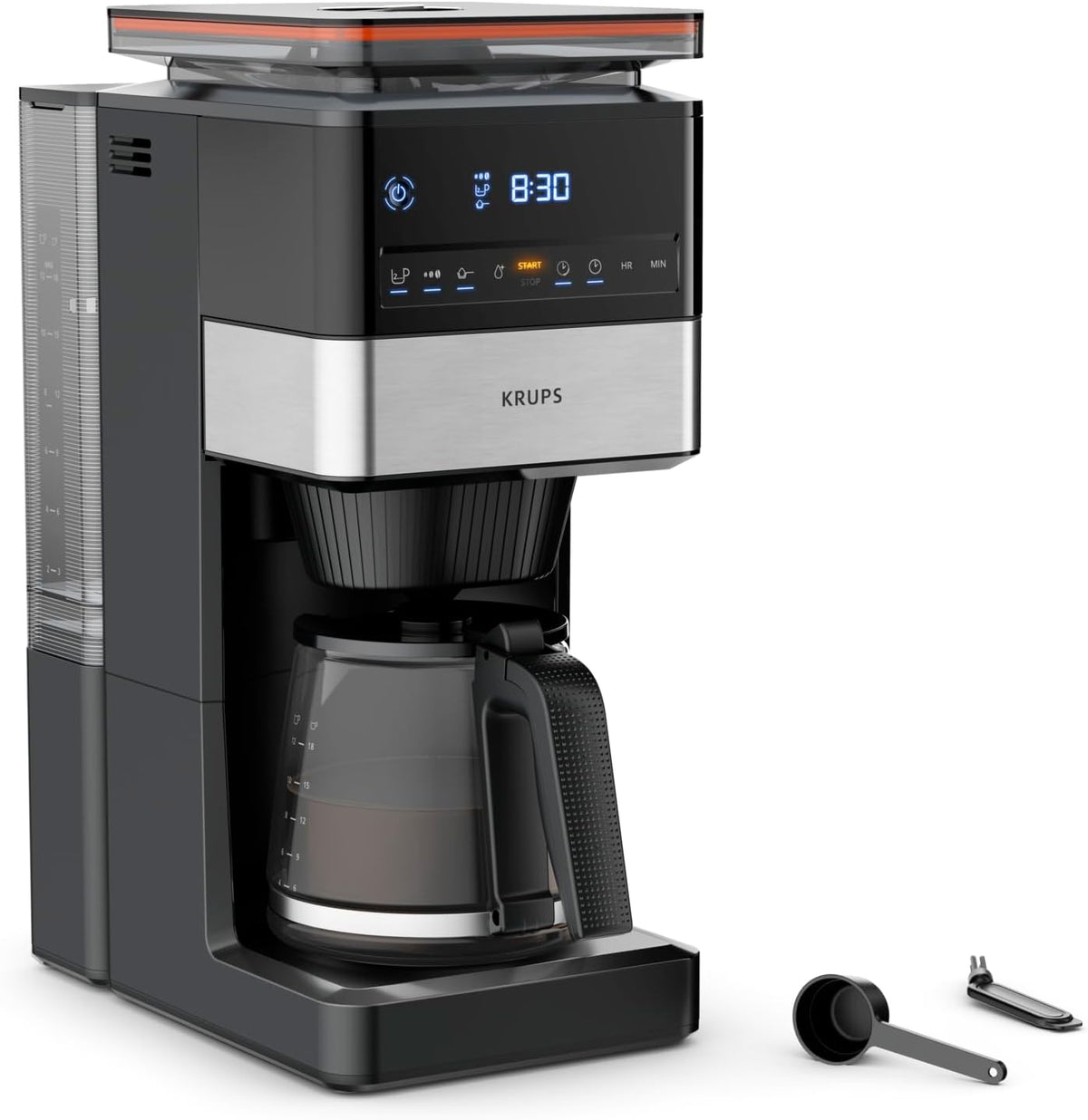 cafetera KM842810, 1,5 L, acero, vidrio, negro, KRUPS, capacidad XL (1