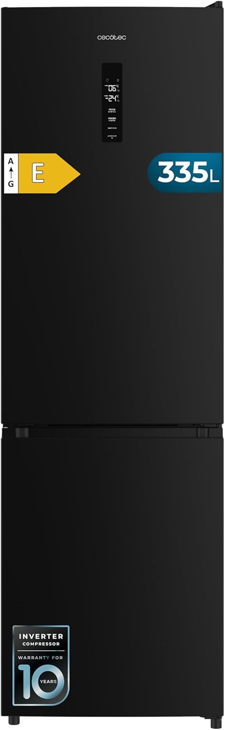 frigorífico, 195,3cm, 335L, No Frost, con estantes, vidrio, negro, Cecotec, 3cm y 59, 5cm Ancho