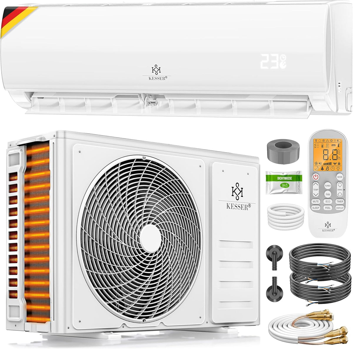 aire acondicionado, 3,4 kW, con WiFi, KESSER, KESSER Kit de aire acondicionado split Quick Connect 9000 BTU 3