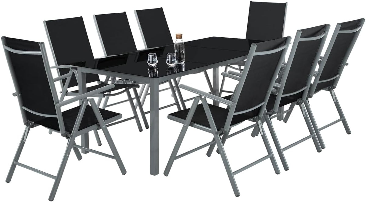 silla, 9 unidades, plegable, aluminio, tela, para el jardín, para la terraza, tectake, tectake Conjunto Muebles Jardín Exterior 9 Piezas