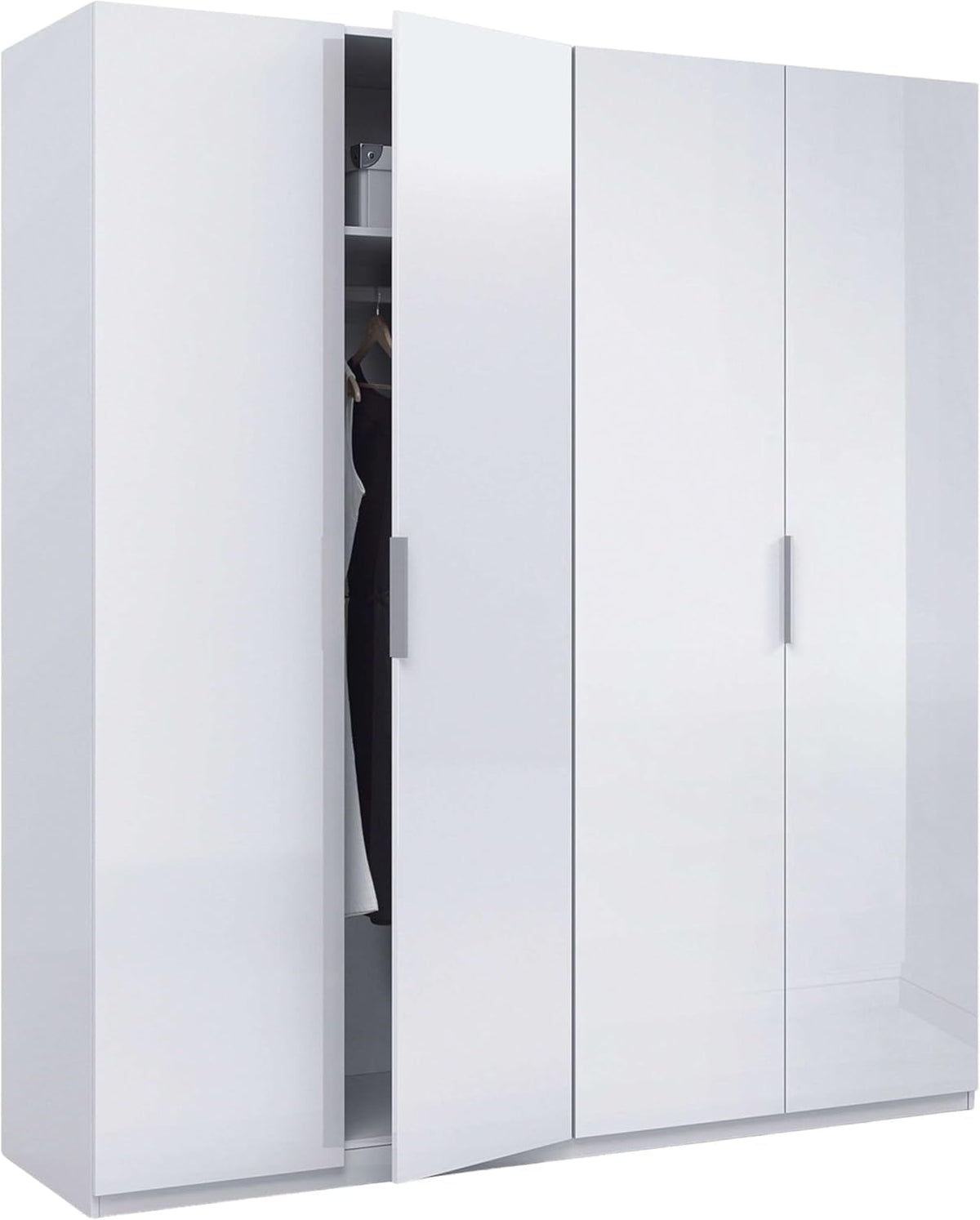 armario, 200 cm, blanco, Habitdesign, 200 cm (Alto) x 180 cm (Ancho) x 52 cm (Fondo), Ropero Grande 4 Puertas