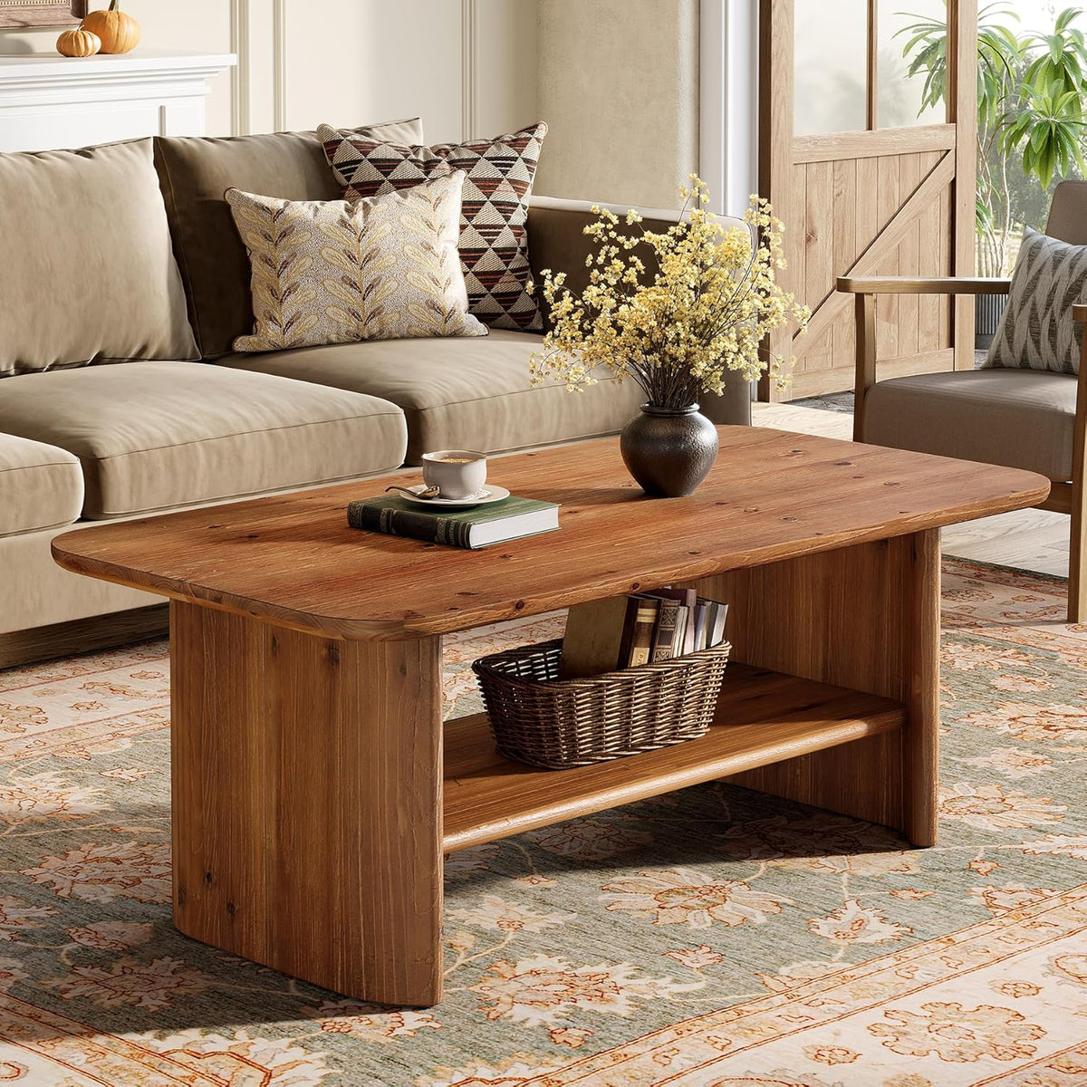 Mesa de Centro de Madera Maciza, 120 cm, marrón, para la oficina, para el salón, TRIBEWOOD
