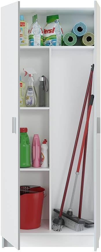 armario, 73 cm, con estantes, blanco, Habitdesign, Escobero 2 Puertas 3 Estantes, 180x73x37 (AltoxAnchoxFondo - en cm)