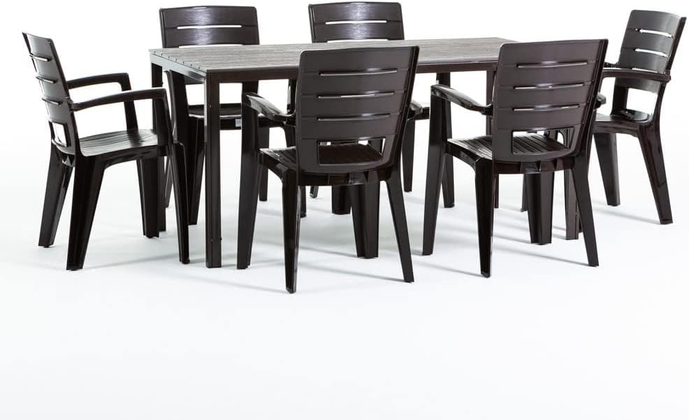 silla, 156 × 78 × 75 cm, madera, acero, para el jardín, SIEDITI FUORI E DENTRO, Conjunto jardín exterior mesa y sillas para 6 personas