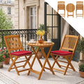 silla, 3 unidades, plegable, madera, rojo, para el jardín, para la terraza, GOPLUS, 1 Mesa Redonda y 2 Sillas Plegables con Cojines
