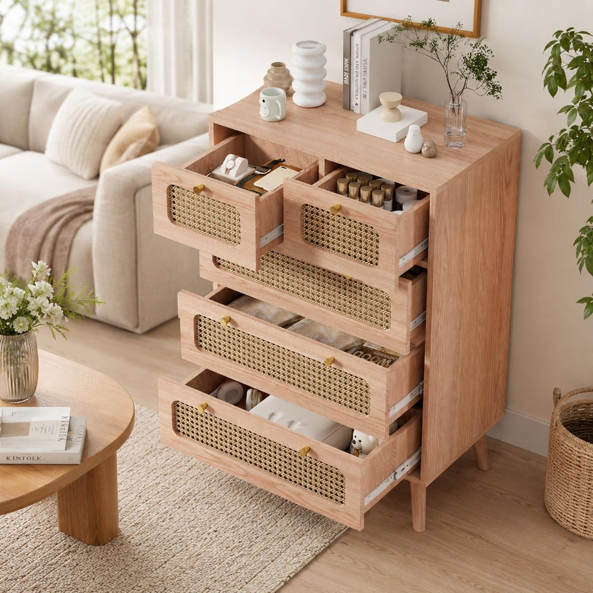 armario, 60 × 34 × 91 cm, con cajones, madera maciza, CXHLXYR, Cajonera de 5 cajones, 60x34x91 cm