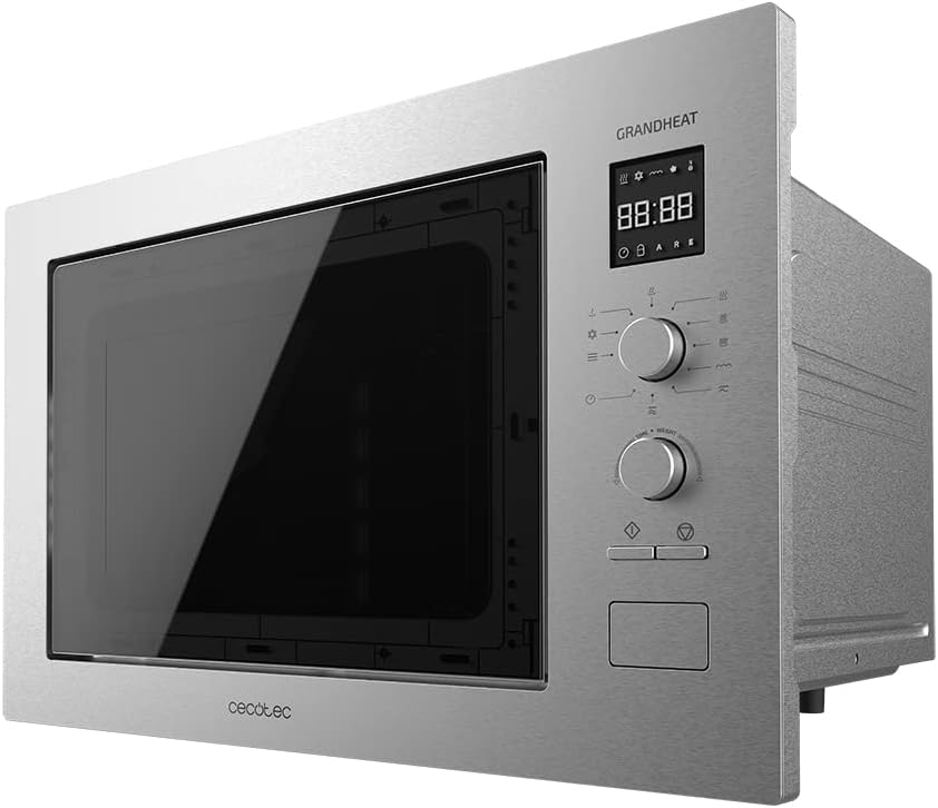 Microondas con grill, 31,50cm, 1320 W, acero, Cecotec, 8 Funciones, Plato Giratorio de 31