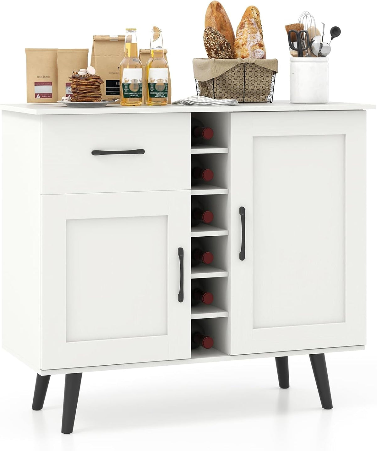 armario, 90 × 40 × 79 cm, regulable, con estantes, blanco, para la cocina, para el salón, GIANTEX