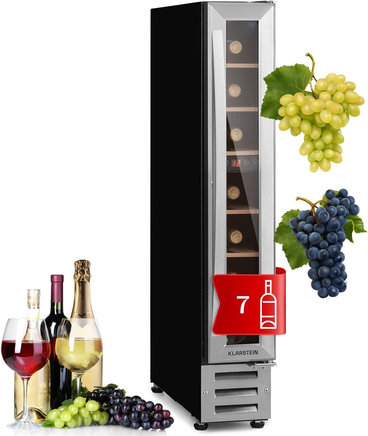 KLARSTEIN Bodegas de vino independientes, 20 L, vidrio, Nevera para Vinos con 1 Zona de Refrigeración, Vinoteca Capacidad 7 Botellas