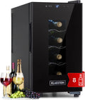 KLARSTEIN Enfriadores de botellas, 22°C, vidrio, 8 Botellas, Vinoteca Pequeña Interior y Exterior con Puerta de Cristal, 4-22°C