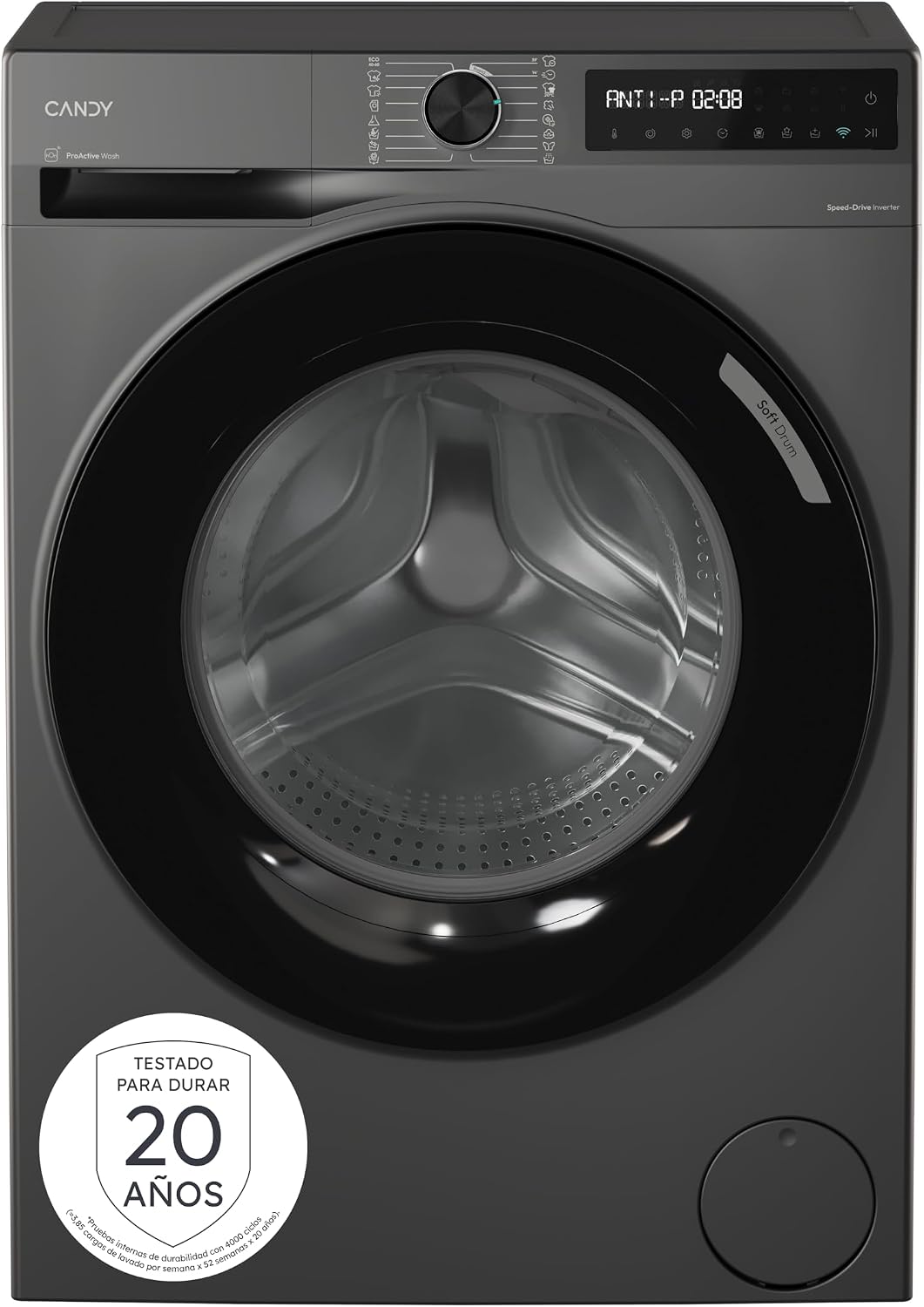 lavadora, 52,5cm, con WiFi, CANDY, Candy ProWash 500 BR 49SBL8G-S, Lavadora 9 KG, 1400 RPM, Conectividad WIFI, 16 Ciclos, Inicio Diferido 24H, 72 DB